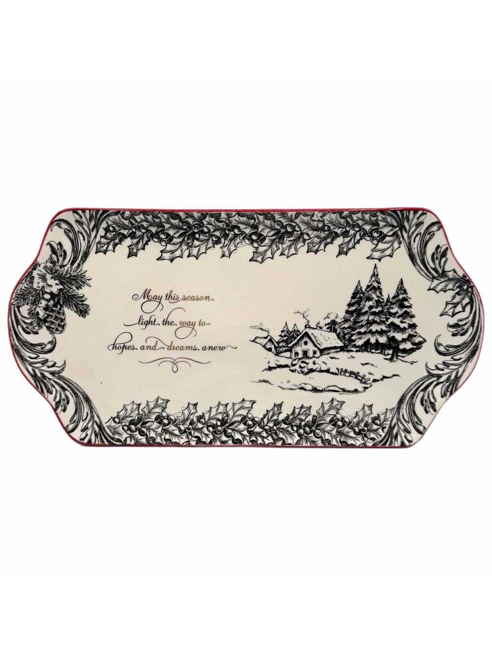 Vintage Grasslands Road Christmas Winter Scene Rectangular Platter